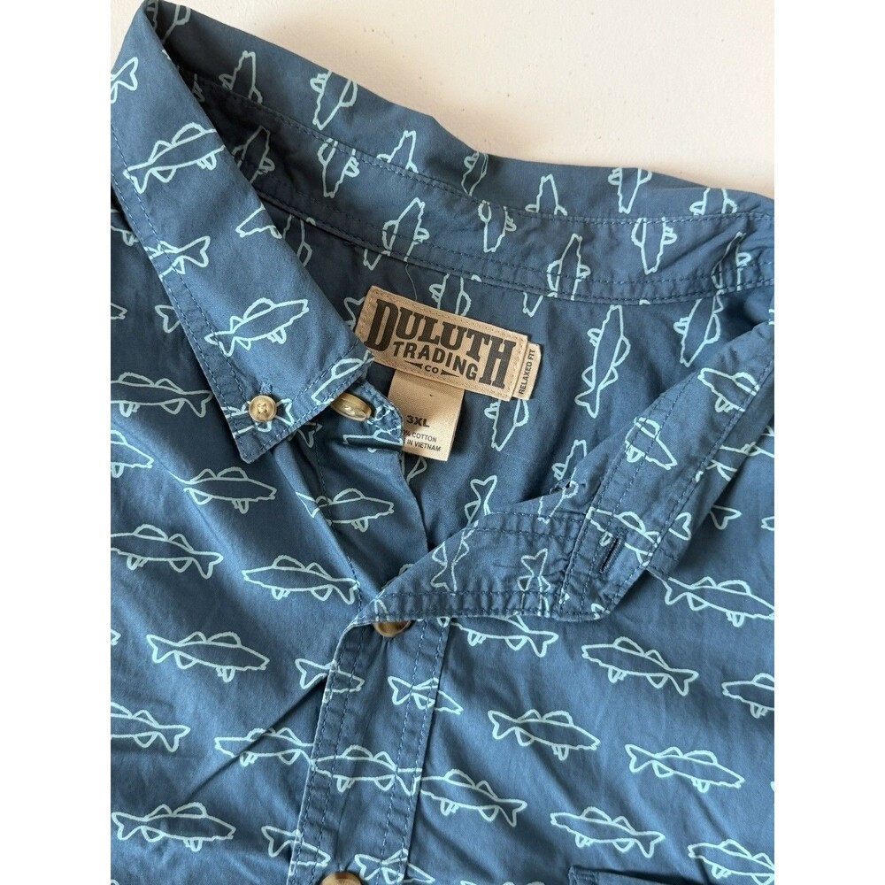 Duluth Trading Co Mens 3XL Short Sleeve Fishing Shirt Vented Fish Print AOP